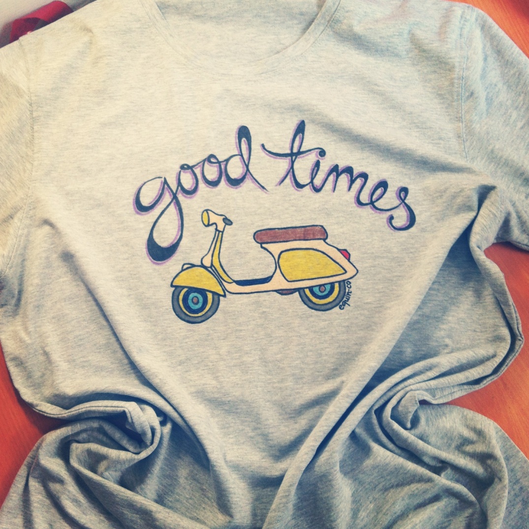 "Good times" lettering and vespa illustration, designed and hand-painted by equin-co designs. 